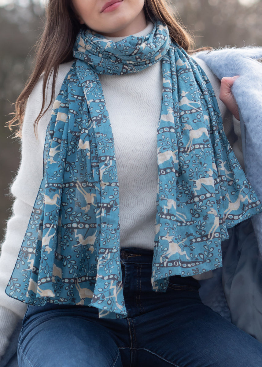 Whippet Blue Cotton Scarf