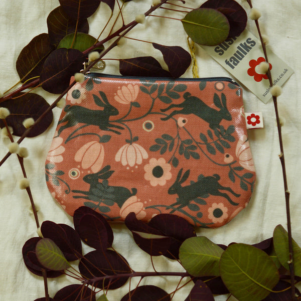 Wild Hare Pink Small Oilcloth Purse by Susie Faulks