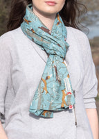 Fox & Deer Blue cotton scarf by Susie Faulks